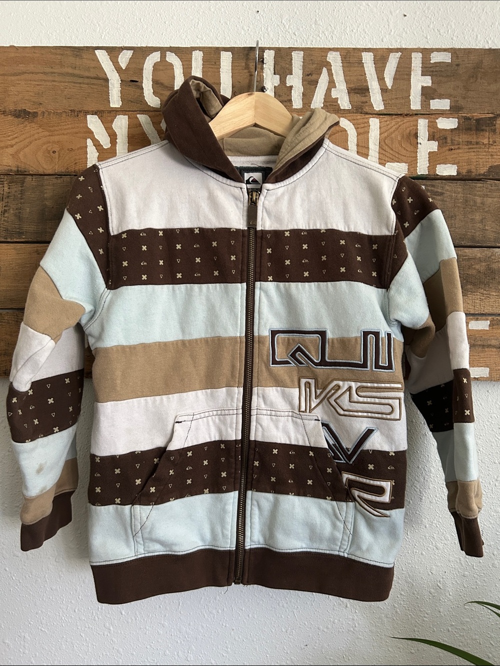 Quiksilver Y2K Kids' Striped Zip Hoodie - Brown, Light Blue, Tan
